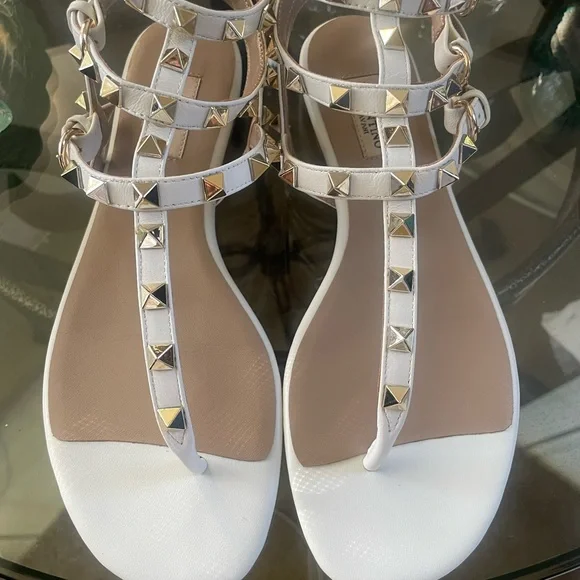 Valentino Garavani White and Gold Studded Sandals - Picture 2 of 5